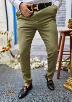 Pantaloni de barbati verde pal,croiala slim-fit, conici si elastici - PN551