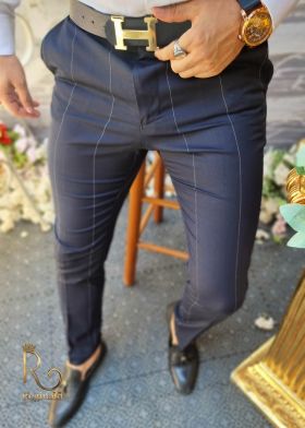 Pantaloni de barbati bleumarin, croiala slim-fit, elastici si conici - PN515