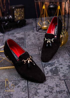 Mocasini / Loafers din catifea si piele cu ciucuri - P1222