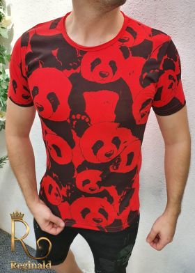 Tricou barbati slim fit ROSU PANDA - TR131