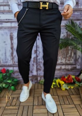 Pantaloni de barbati, Negri, Casual Slim Fit, Conici cu lanț - PNT205