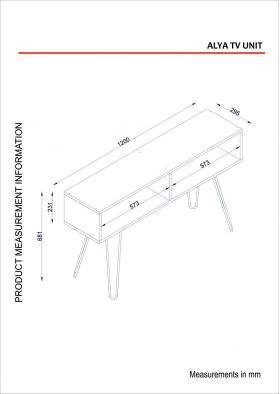 Comoda TV, Furny Home, Alya, 120x68.1x29.5 cm, Marmură / Negru