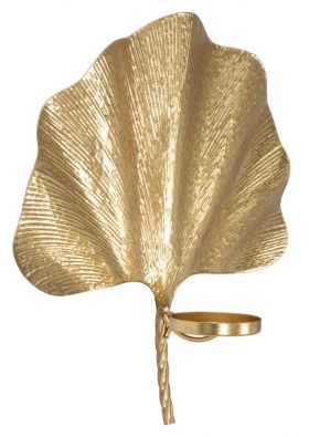 Suport de lumanare pentru perete Glam Leaf, Mauro Ferretti, 41x11.5x40 cm, fier, auriu