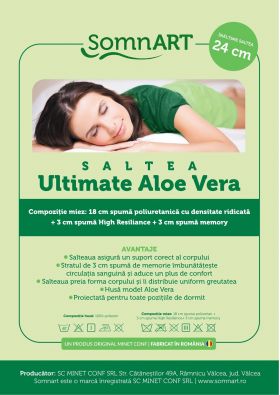 Saltea cu memorie Somnart Memory Ultimate 90x200, înălțime 24 cm, husă cu Aloe Vera, cu mânere, fermitate mare