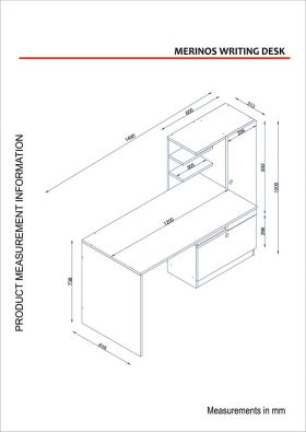 Birou Merinos, Furny Home, 150x62x120 cm, alb