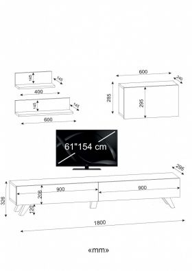 Comoda TV cu rafturi, Wooden Art, Caterina White Walnut, 180x32.6x29.5 cm