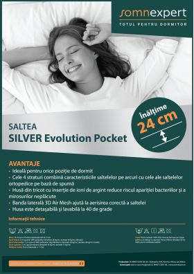 Saltea cu memorie și arcuri individuale Somnexpert Silver Evolution Pocket Spring 120x200, înălțime 24 cm, husă detașabilă, fermitate medie