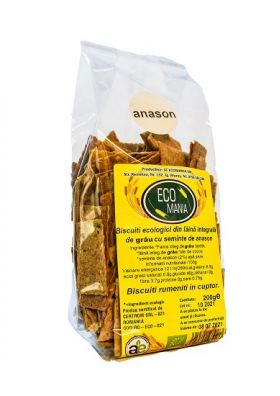 Biscuiti integrali cu seminte de anason Bio, 200g, Ecomania