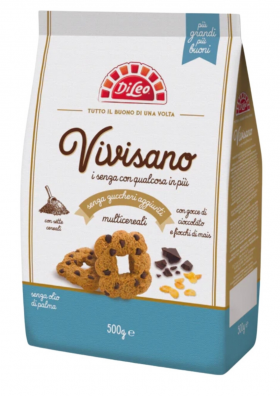 Biscuiti multicereale cu pepite de ciocolata fara zahar Vivisano, 430g, Di Leo