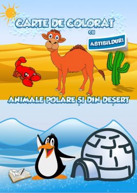 Carte de colorat cu abtibilduri - Animale polare si din desert |