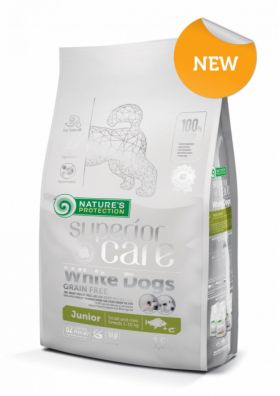 NATURES PROTECTION Superior Care White Dogs Junior SmallMini Grain Free, Peste Alb, ajuta la eliminarea lacrimarii excesive si reducerea petelor maronii de la ochi, 1.5kg