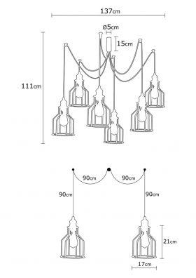 Candelabru Alacati N-1091, Noor, 110 x 137 cm, 6 x E27, 100W, negru