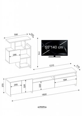 Comoda TV cu raft, Wooden Art, Mariposa Walnut White, 180x37x31.5 cm