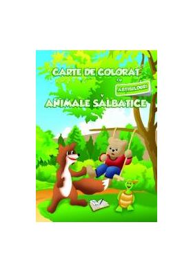 Carte de colorat cu abtibilduri - Animale salbatice