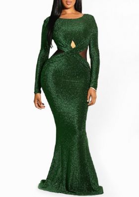 Rochie lunga sclipitoare verde inchis L