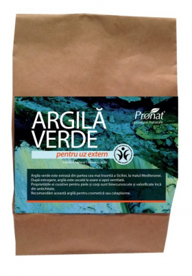 Argila verde cu pulbere fina pentru uz extern, 500g, Pronat