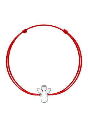 Bratara cu snur si talisman in forma de inger din aur alb de 14K - Rosu
