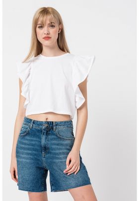 Bluza crop cu insertii cu volane