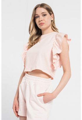 Bluza crop cu insertii cu volane