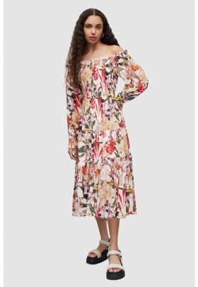 Rochie cu decolteu pe umeri si model floral