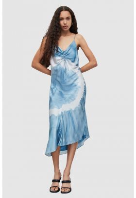 Rochie midi din amestec de matase cu model tie-dye