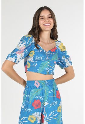 Bluza crop cu maneci bufante