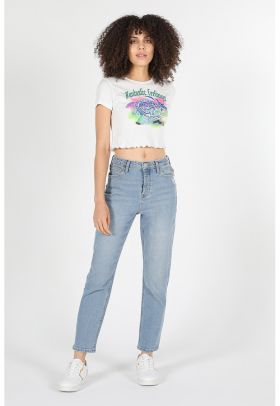 Blugi slim fit cu talie inalta