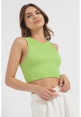 Top crop striat cu decolteu rotund Gwen