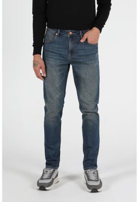 Blugi slim fit cu aspect decolorat