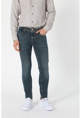 Blugi slim fit cu aspect decolorat
