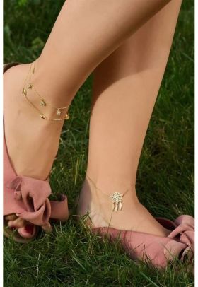 Bratara pentru glezna placata cu aur de 18K si talisman Dreamcatcher