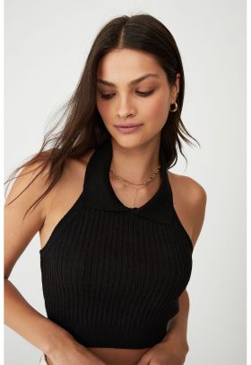 Top cu bretele halter crop