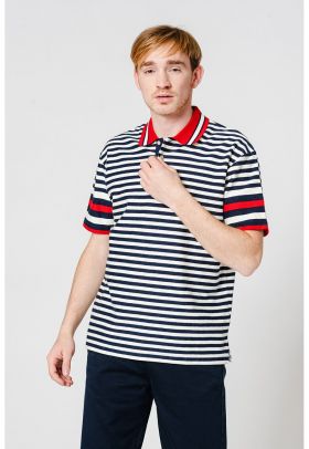 Tricou polo cu model in dungi si maneci cazute