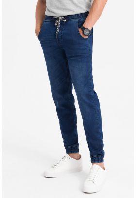 Pantaloni jogger din denim cu talie ajustabila