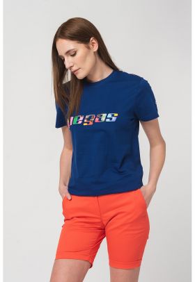 Tricou din jerseu cu decolteu la baza gatului si imprimeu logo contrastant