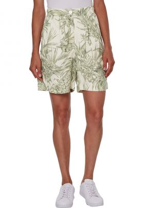 Pantaloni scurti de lyocell cu pliuri si model tropical