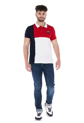 Tricou polo colorblock din material pique