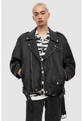 Jacheta biker din piele cu terminatie ajustabila
