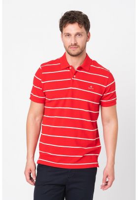 Tricou polo din material pique cu model in dungi Breton