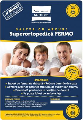 Saltea cu arcuri SomnART FERMO 180x200, înălțime 30 cm, superortopedica, husă matlasată, duritate extra ferma