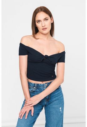 Tricou crop cu decolteu pe umeri Beth