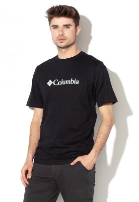 Tricou cu decolteu la baza gatului si imprimeu logo CSC Basic - Negru