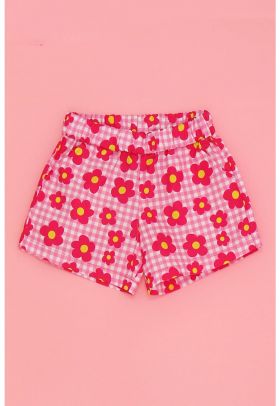 Pantaloni scurti cu imprimeu floral si in carouri