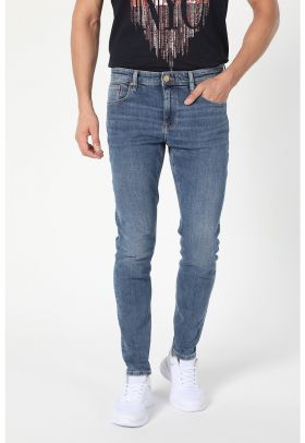 Blugi slim fit cu aspect decolorat