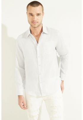 Camasa slim fit din in cu buzunar pe piept