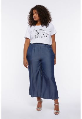 Pantaloni culotte din lyocell cu talie elastica