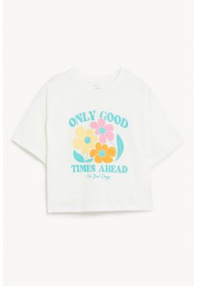 Tricou cu imprimeu text si floral