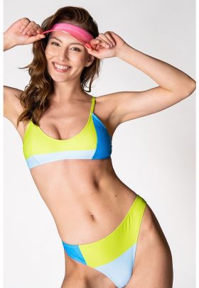 Costum de baie in doua piese cu model colorblock