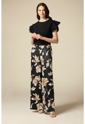 Pantaloni de satin cu imprimeu floral