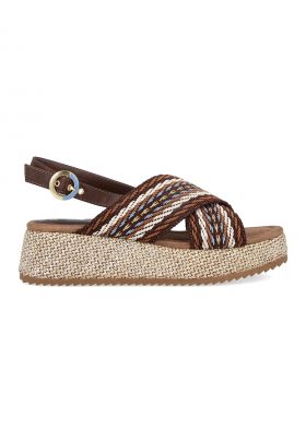 Sandale wedge de piele ecologica si material textil